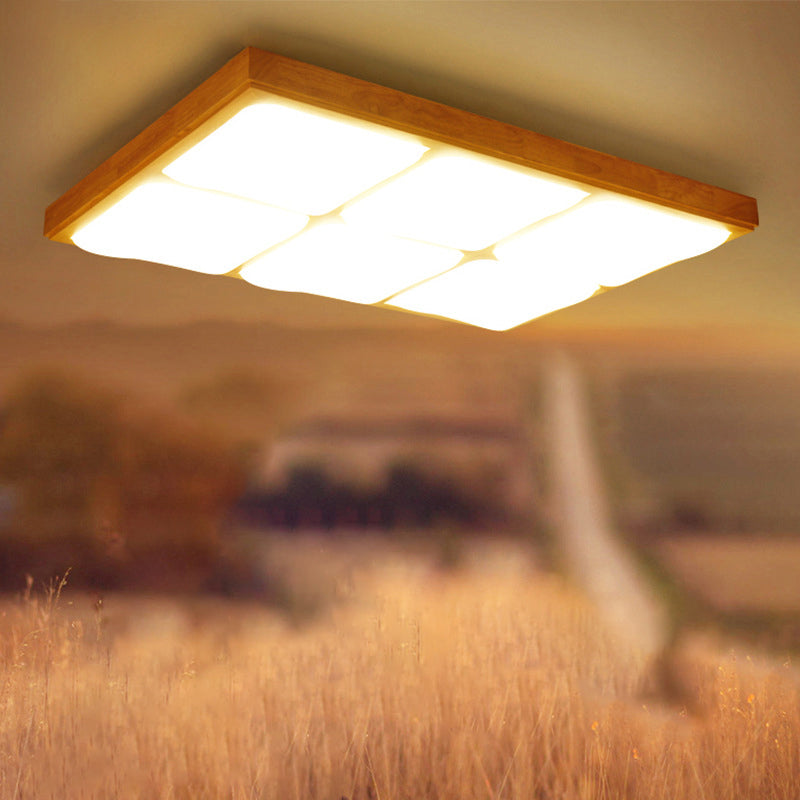 Plafonnier LED encastré géométrique en bois, plafonnier simple pour chambre à coucher