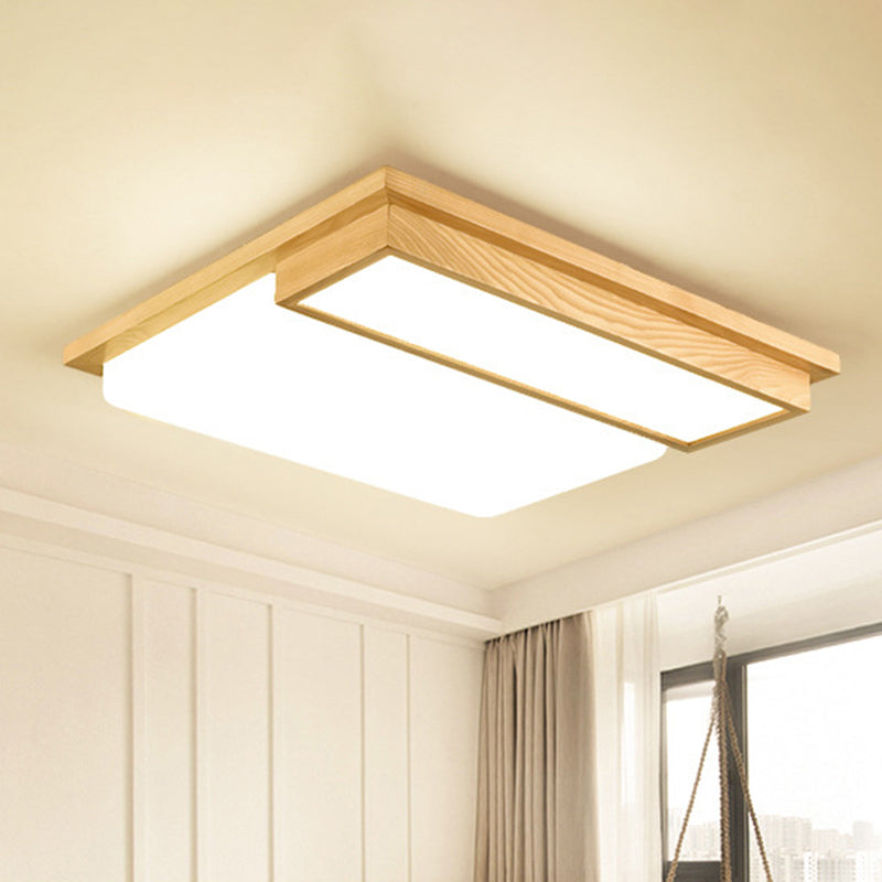 Plafoniera da soffitto a LED giapponese in legno chiaro a forma di rettangolo per soggiorno