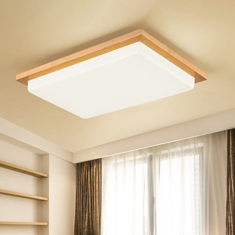 Plafoniera da soffitto a LED giapponese in legno chiaro a forma di rettangolo per soggiorno