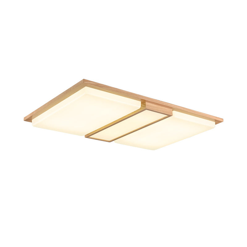 Plafoniera da soffitto a LED giapponese in legno chiaro a forma di rettangolo per soggiorno