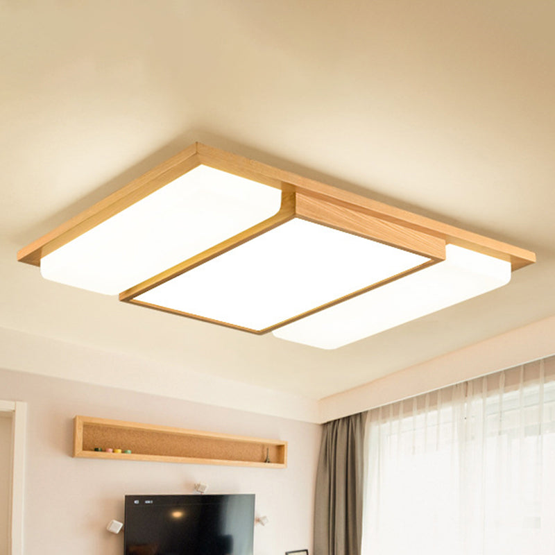 Plafoniera da soffitto a LED giapponese in legno chiaro a forma di rettangolo per soggiorno