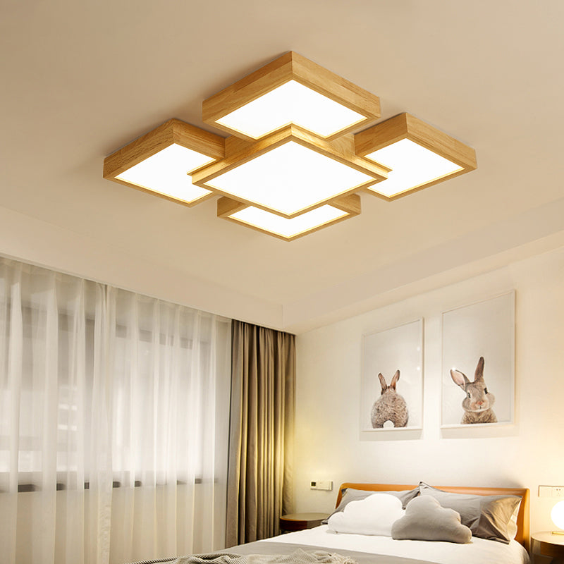 Minimalist Geometrical Flush Mount Lighting Wood Living Room LED Flush Mount Fixture