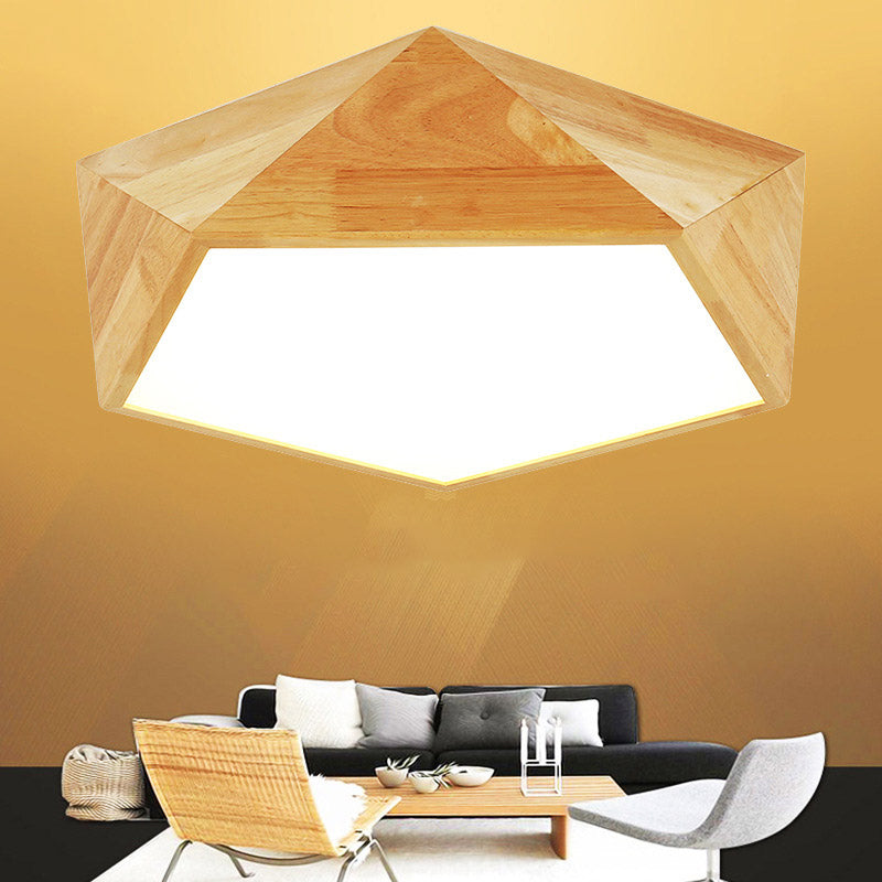 Plafonnier LED en forme de pentagone à facettes japonais, plafonnier en bois pour chambre d'enfant