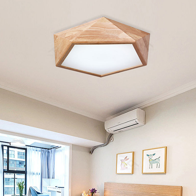 Plafonnier LED en forme de pentagone à facettes japonais, plafonnier en bois pour chambre d'enfant