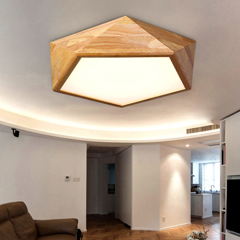 Plafonnier LED en forme de pentagone à facettes japonais, plafonnier en bois pour chambre d'enfant