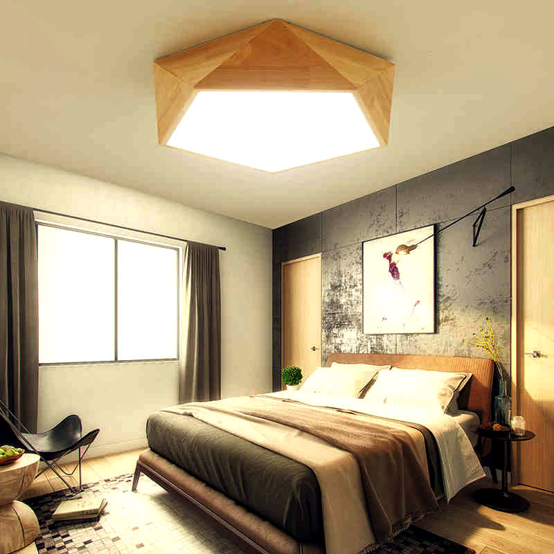 Plafonnier LED en forme de pentagone à facettes japonais, plafonnier en bois pour chambre d'enfant