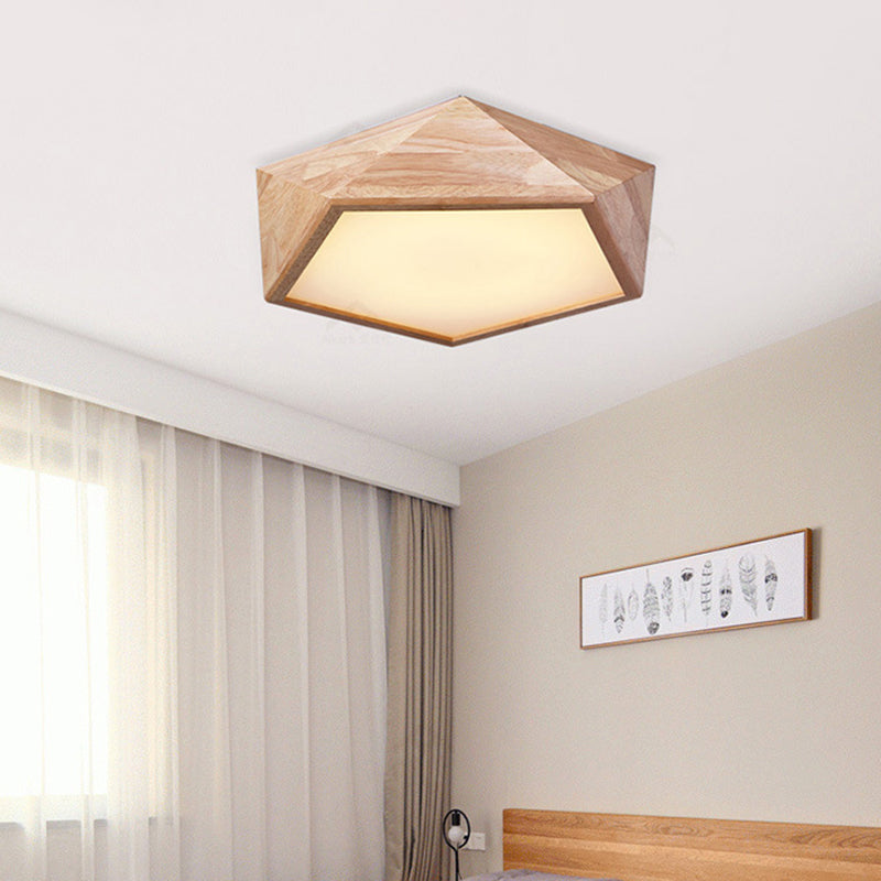 Plafonnier LED en forme de pentagone à facettes japonais, plafonnier en bois pour chambre d'enfant