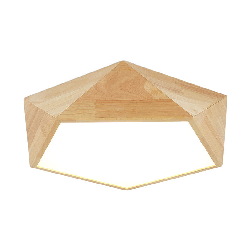 Lámpara de techo empotrada para dormitorio infantil de madera con montaje empotrado LED Pentágono facetado japonés