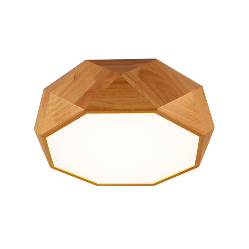 Wood Faceted Octagonal LED Flush Mount Light Nordic Flush Mount Ceiling Light for Living Room