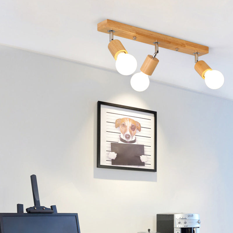 Geometrisch gevormde railverlichting Minimalistisch houten restaurant Semi-inbouwlichtarmatuur