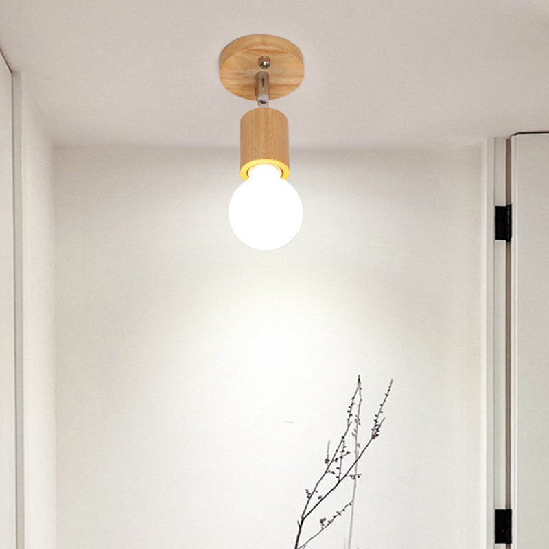 Lámpara semi empotrada de madera minimalista con iluminación de riel con forma geométrica