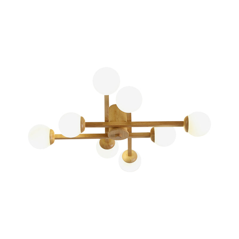 Modo Living Room Semi Flush Mount Opal Glass Simplicity Close To Ceiling Chandelier in Wood