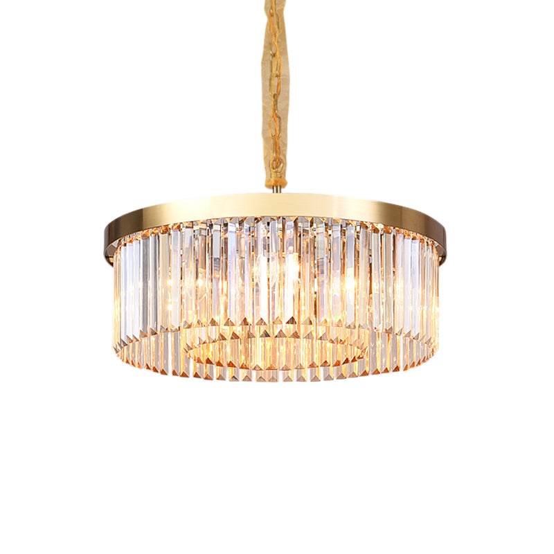 Modern Drum Chandelier Light Fixture Tri-Sided Glass Rod 6/12 Lights Living Room Hanging Light, 23.5"/31.5" Wide
