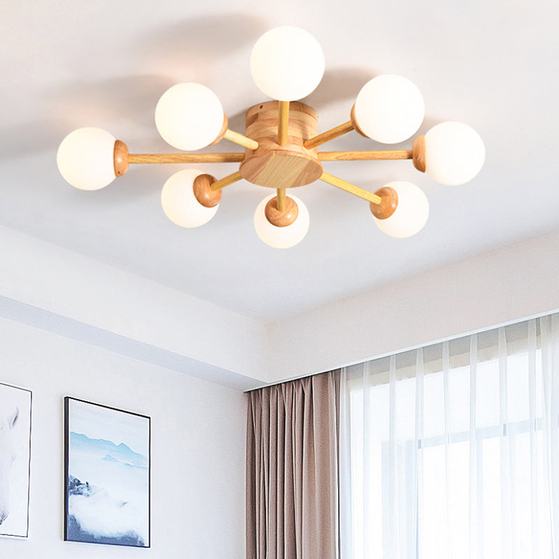 Bubble Semi Flush Minimalistischer Schlafzimmer-Deckenleuchter aus Milchglas aus Holz