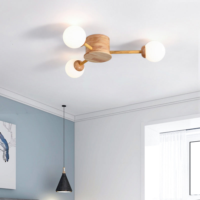 Bubble Semi Flush Minimalistischer Schlafzimmer-Deckenleuchter aus Milchglas aus Holz