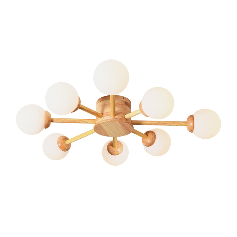 Bubble Semi Flush Minimalistischer Schlafzimmer-Deckenleuchter aus Milchglas aus Holz