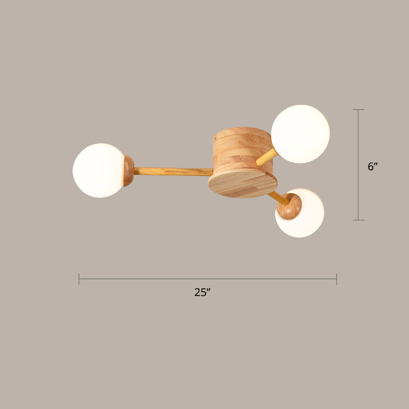 Bubble Semi Flush Minimalistischer Schlafzimmer-Deckenleuchter aus Milchglas aus Holz