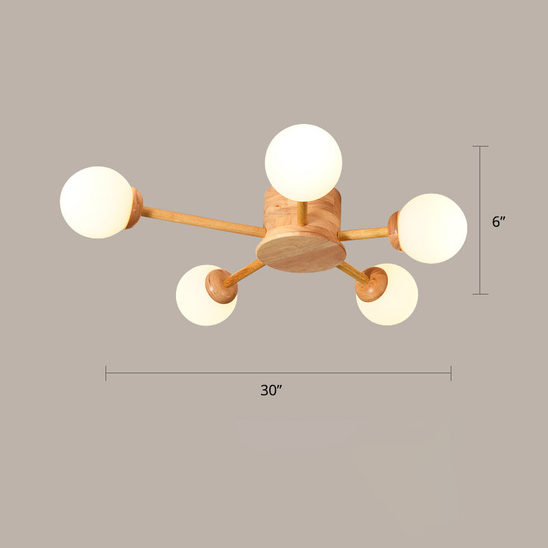 Bubble Semi Flush Minimalistischer Schlafzimmer-Deckenleuchter aus Milchglas aus Holz