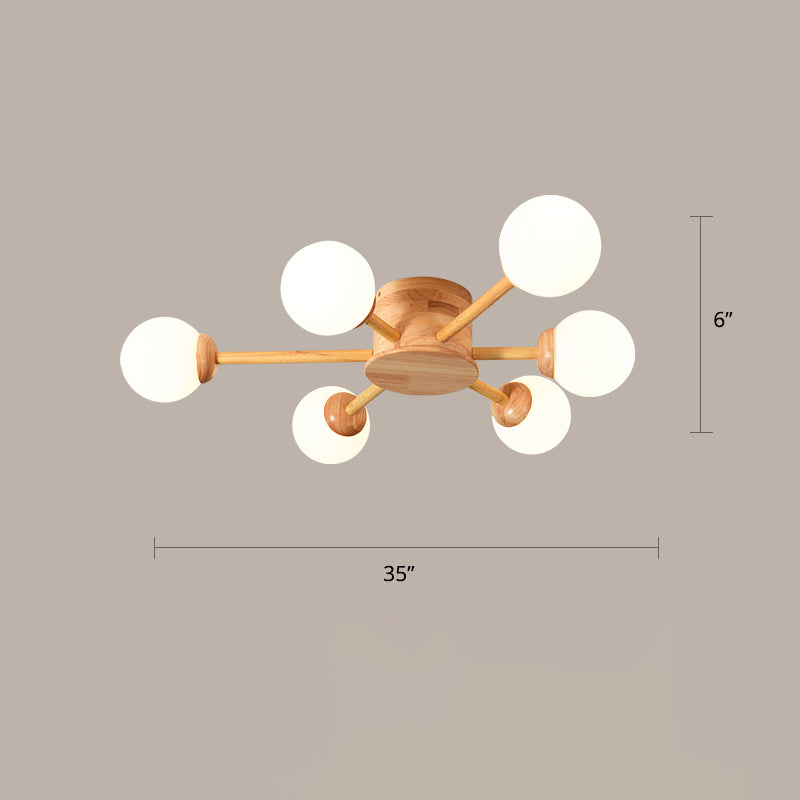 Bubble Semi Flush Minimalistischer Schlafzimmer-Deckenleuchter aus Milchglas aus Holz