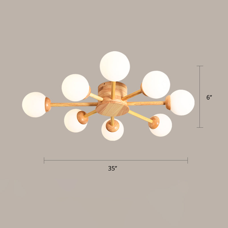 Bubble Semi Flush Minimalistischer Schlafzimmer-Deckenleuchter aus Milchglas aus Holz