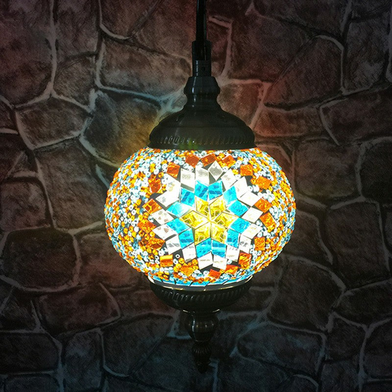 Oblate Stained Glass Ceiling Light Classic 1 Bulb Restaurant Hanging Pendant Light