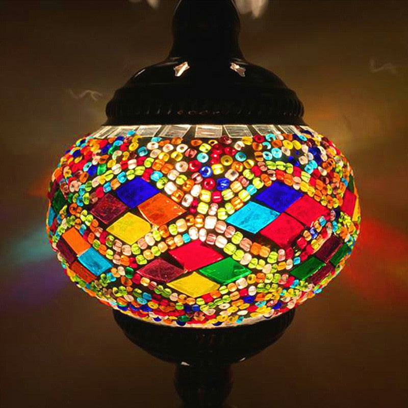 Stained Glass Oblate Pendant Light Vintage 1 Head Restaurant Suspension Light Fixture
