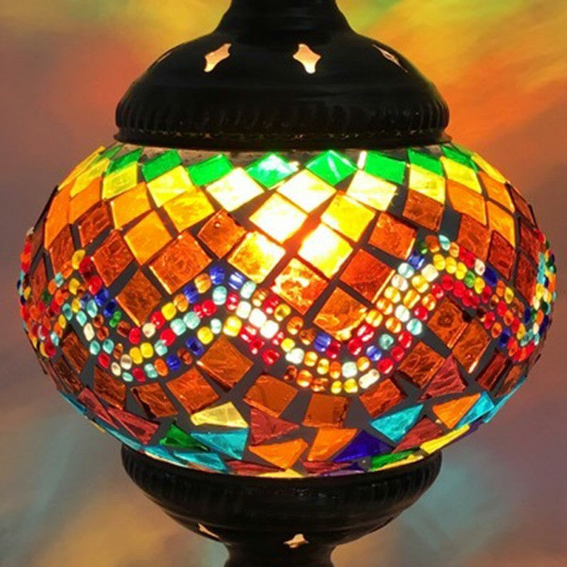 Stained Glass Oblate Pendant Light Vintage 1 Head Restaurant Suspension Light Fixture