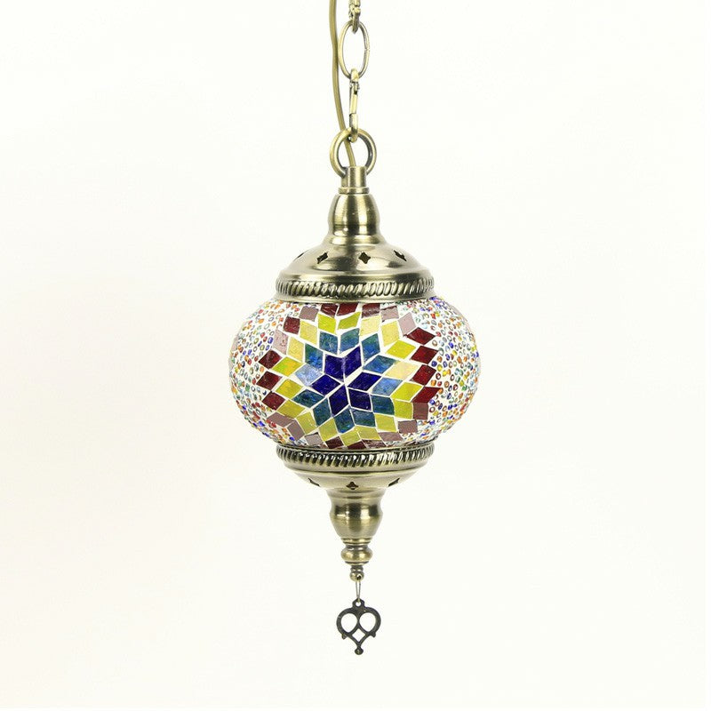 Stained Glass Oblate Pendant Light Vintage 1 Head Restaurant Suspension Light Fixture