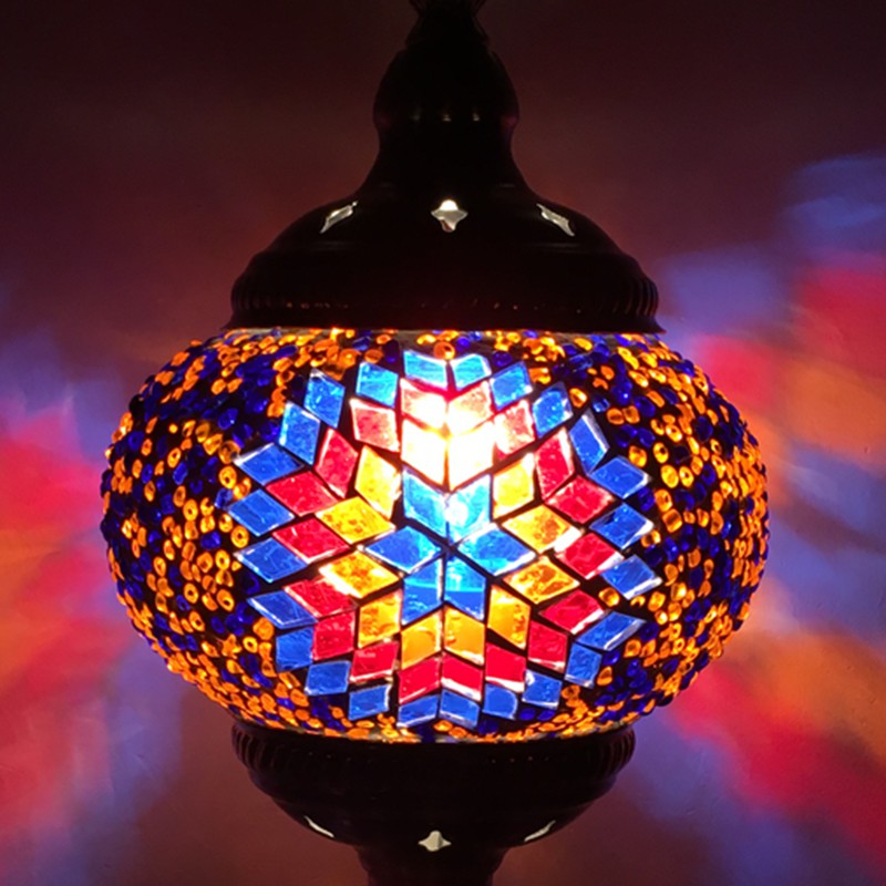 Stained Glass Oblate Pendant Light Vintage 1 Head Restaurant Suspension Light Fixture