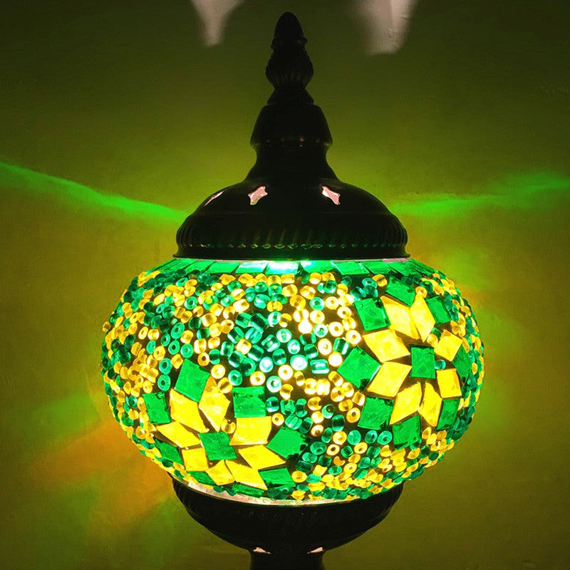 Stained Glass Oblate Pendant Light Vintage 1 Head Restaurant Suspension Light Fixture