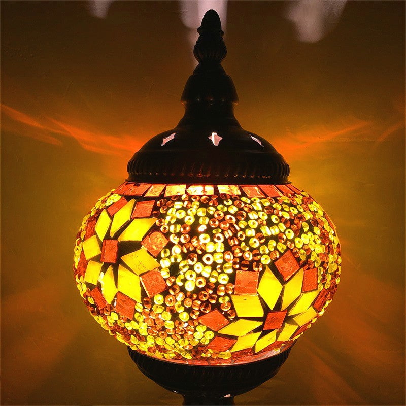 Stained Glass Oblate Pendant Light Vintage 1 Head Restaurant Suspension Light Fixture