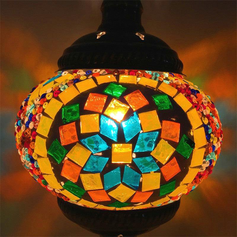 Stained Glass Oblate Pendant Light Vintage 1 Head Restaurant Suspension Light Fixture