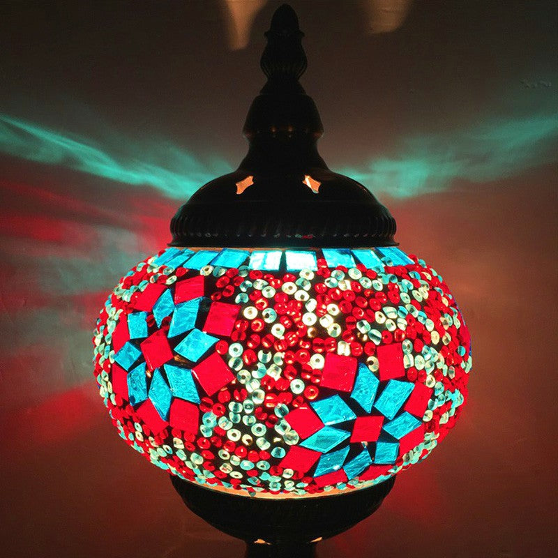 Stained Glass Oblate Pendant Light Vintage 1 Head Restaurant Suspension Light Fixture