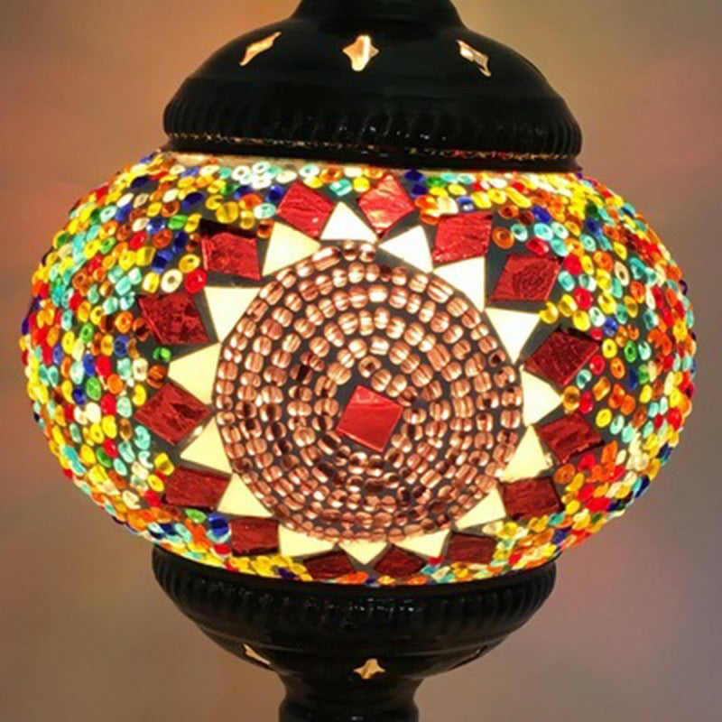 Stained Glass Oblate Pendant Light Vintage 1 Head Restaurant Suspension Light Fixture