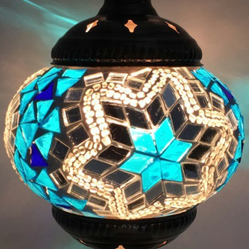 Stained Glass Oblate Pendant Light Vintage 1 Head Restaurant Suspension Light Fixture