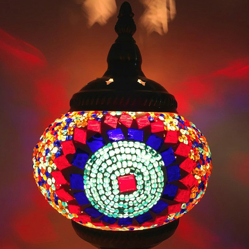 Stained Glass Oblate Pendant Light Vintage 1 Head Restaurant Suspension Light Fixture