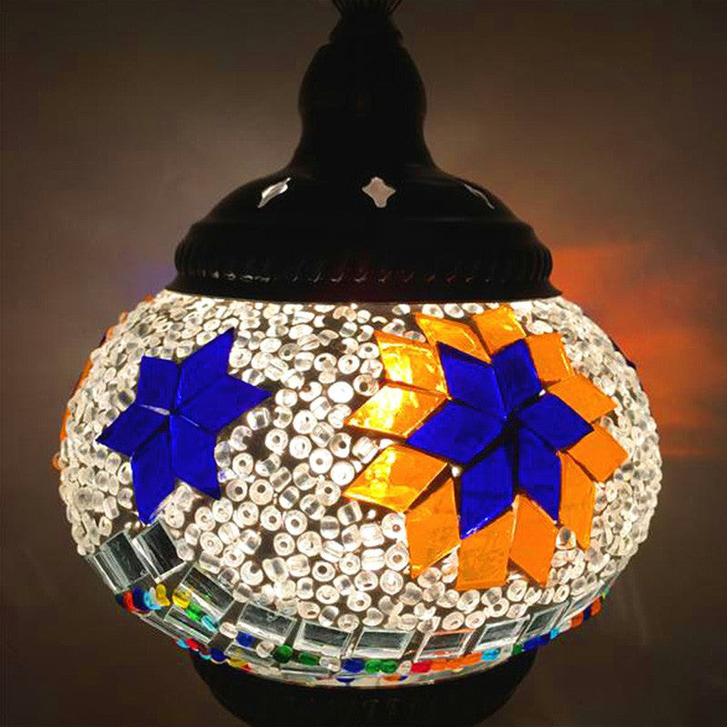 Stained Glass Oblate Pendant Light Vintage 1 Head Restaurant Suspension Light Fixture