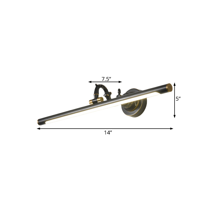 Rotatable Linear Vanity Mirror Light Metal Vintage Wall Mount Lighting in Antique Brass/Black, 14"/18"/23" W
