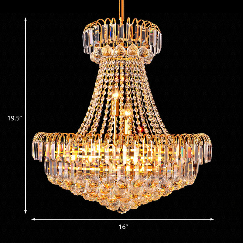Mushroom Empire Kroonluchter Modern Crystal Gold Hangend Light voor slaapkamer, 16 "/23.5" breed
