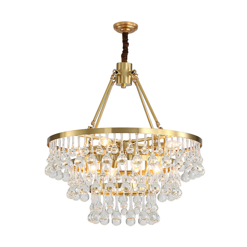 Brass Tiered Chandelier Light Fixture Contemporary Crystal Orbs LED Hanging Lamp for Living Room