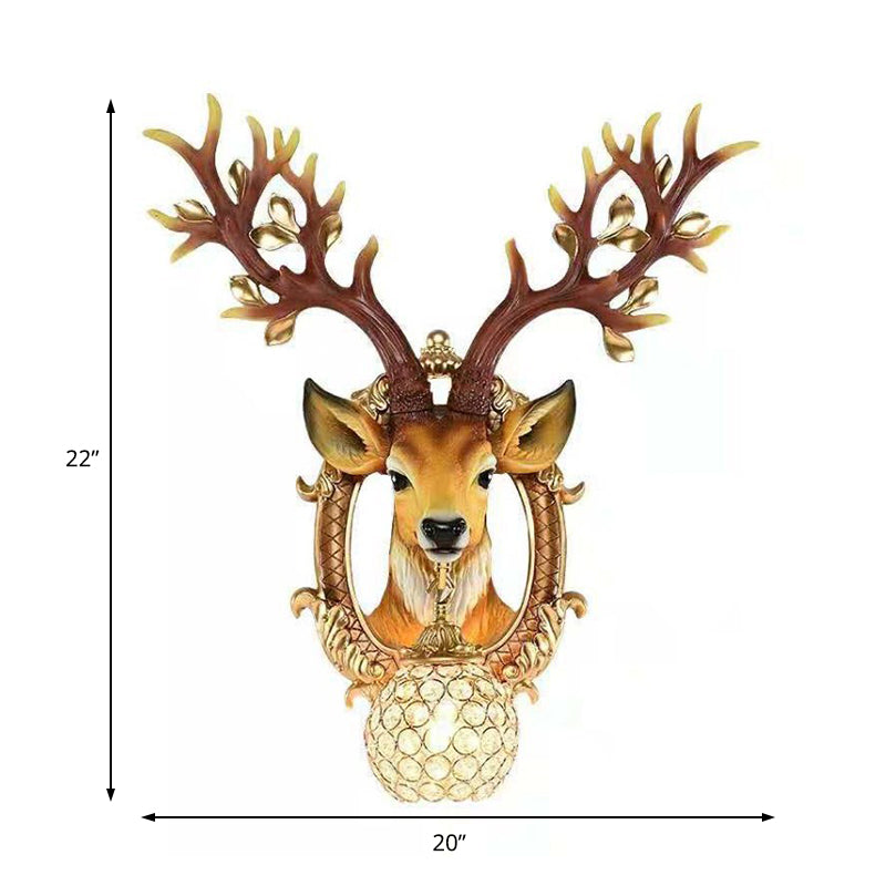 Luce parete globale marrone vintage 1 cristallo chiaro e luce sconce metallica con piastra di cervo