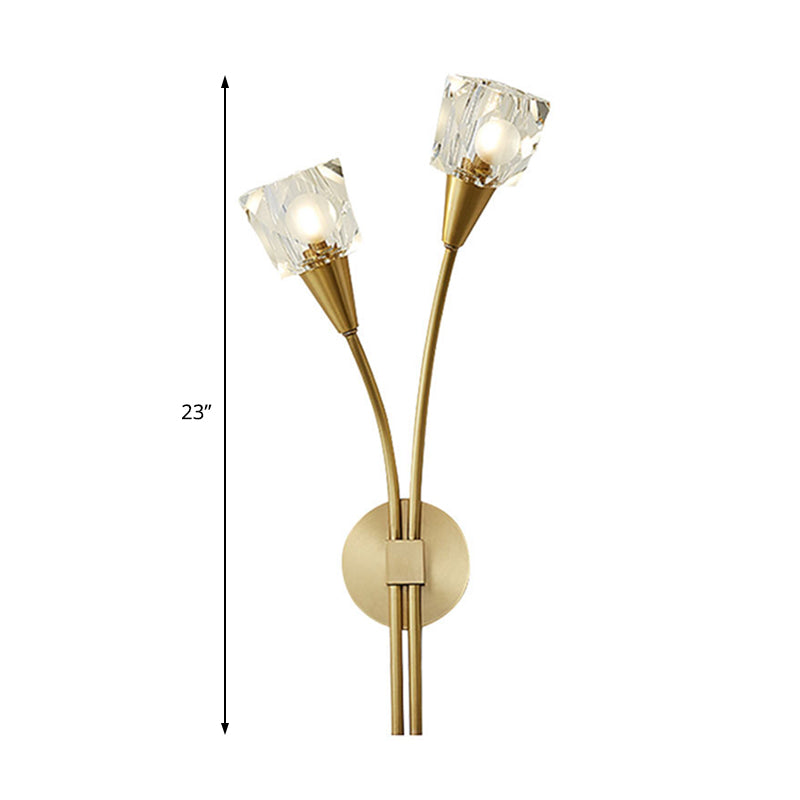 Faceted Crystal Bud Wall Mount Light Contemporary 2 Lights Brass Sconce Light for Bedroom