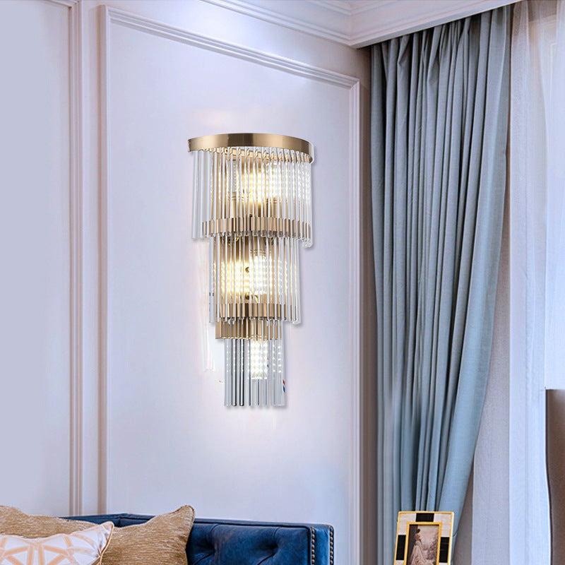 Tiered Sconce Light Modern Crystal Rod 2/3 Lights Gold Wall Mounted Light for Dining Room