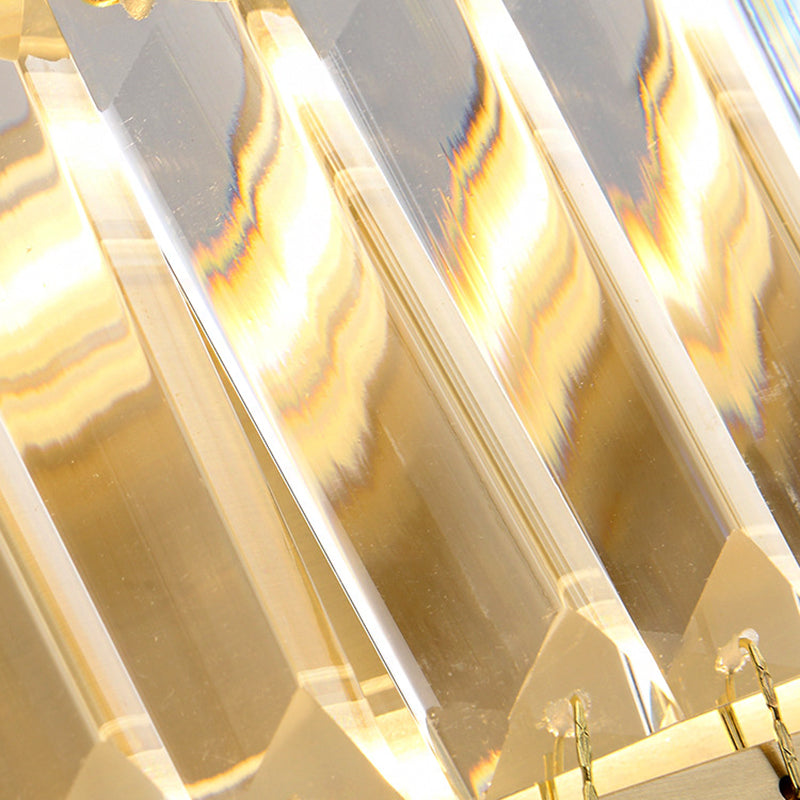 Golden Rectangle Wall Mount Light Modern LED Metallic Wall Lighting Fixture with Clear Faceted Crystal