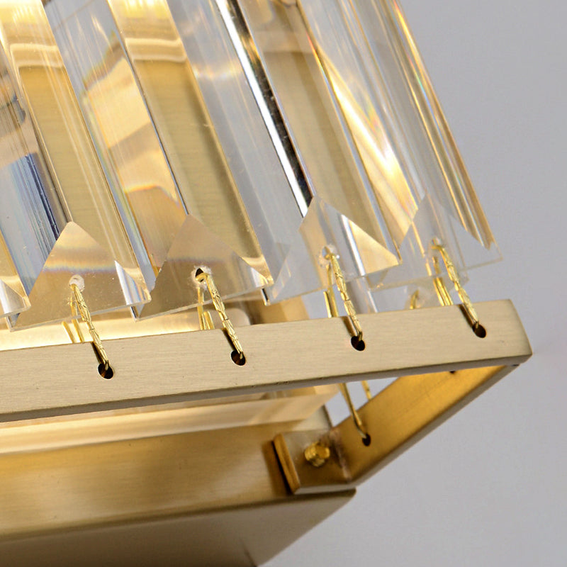 Golden Rectangle Wall Mount Light Modern LED Metallic Wall Lighting Fixture with Clear Faceted Crystal