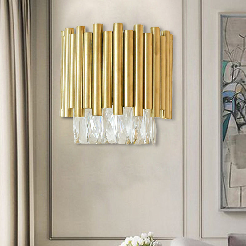 Clear Faceted Crystal Wall Mounted Lighting Modernist 1 Light Brass Wall Light for Living Room