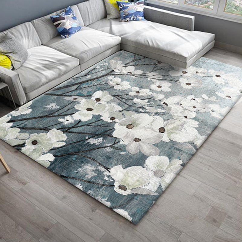 Multi Color Living Room Rug Asia Plant Print Carpet Polyster Pet Friendly Easy Care Indoor Rug