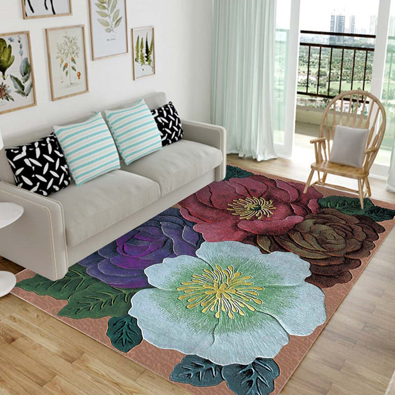 Multi Colored Chinese Rug Polyster Plant Printed Carpet Machine Washable Stain-Resistant Indoor Rug for Parlor