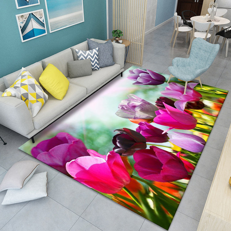 Modern Floral Pattern Rug Multi-Color Polyster Indoor Rug Pet Friendly Stain-Resistant Carpet for Childrens Bedroom
