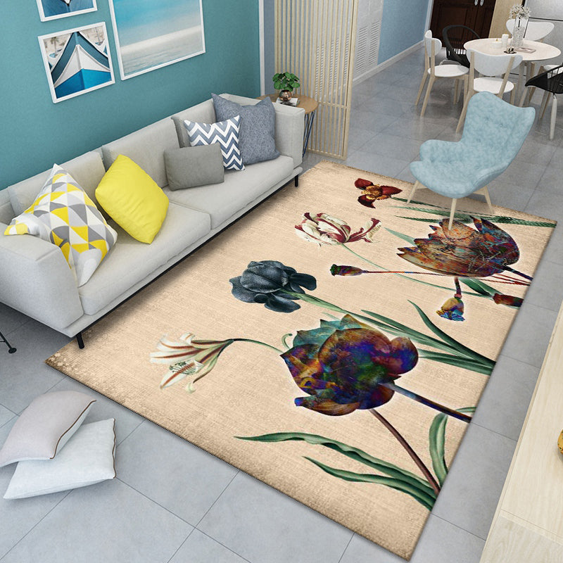 Modern Floral Pattern Rug Multi-Color Polyster Indoor Rug Pet Friendly Stain-Resistant Carpet for Childrens Bedroom